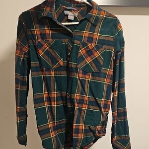 Natural Reflections Forest Green and Burnt Orange Plaid Shirt